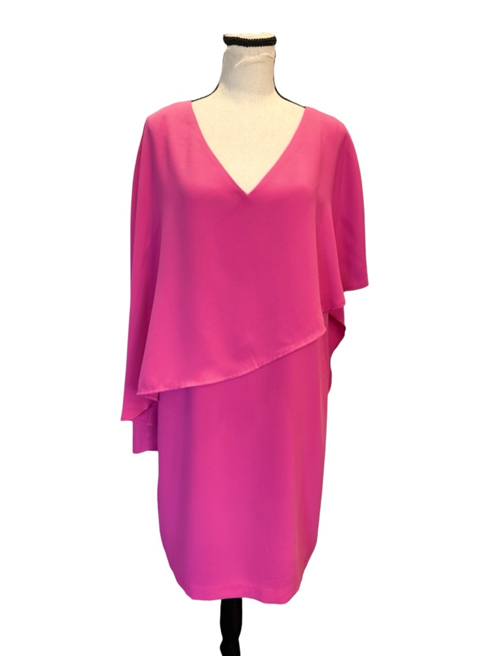 Trina Turk Pink Asymmetrical Cape Sleeve Dress Size Large Sheath Cocktail